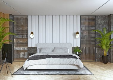 3 boyutlu modern yatak odası, otel odası