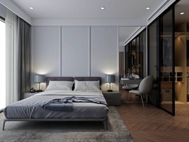 3 boyutlu modern yatak odası, otel odası