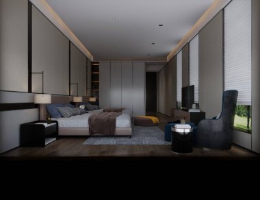 3 boyutlu modern yatak odası, otel odası