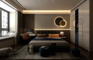 3 boyutlu modern yatak odası, otel odası