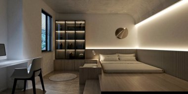 3 boyutlu modern yatak odası, otel odası