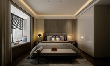 3 boyutlu modern yatak odası, otel odası