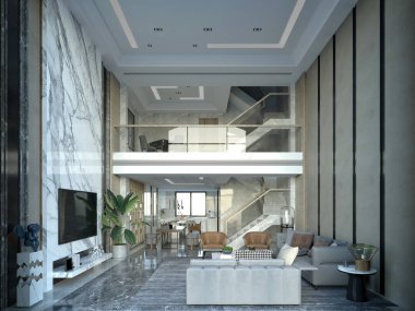 3D beyaz arka planda modern oturma odasını oluştur