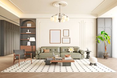 Modern oturma odasının 3D görüntüsü