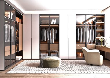 Modern soyunma odasının 3D görüntüsü