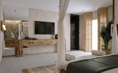 3D Rustik Lüks Yatak Odası 