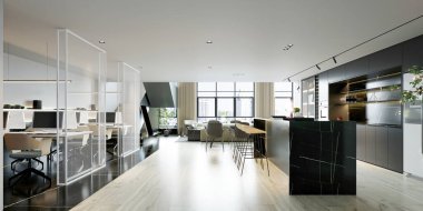 Modern oturma odasının 3D görüntüsü