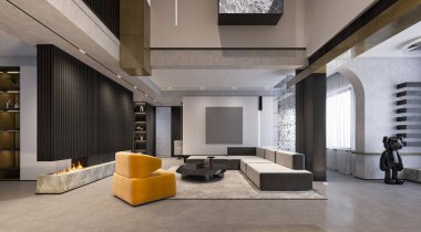 Modern oturma odasının 3D görüntüsü