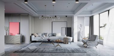 Modern oturma odasının 3D görüntüsü