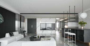 Modern oturma odasının 3D görüntüsü