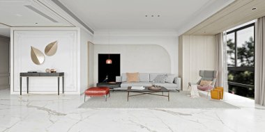 Modern oturma odasının 3D görüntüsü