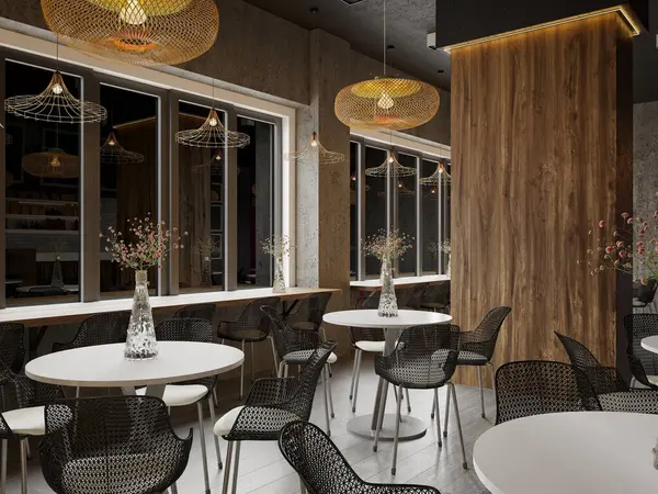 3d render cafe restoran iç