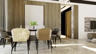 Animasyon modern ev içi oturma odası. 3d oluşturma