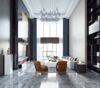 3D modern lüks oturma odasını düzenle