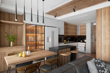 3D döşeme lüks ev iç mekan, oturma odası