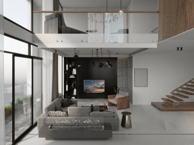 3D döşeme lüks ev iç mekan, oturma odası