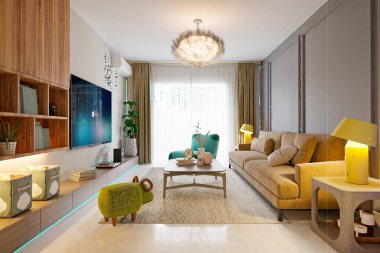 3D modern lüks oturma odasını düzenle