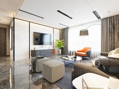 3D modern lüks oturma odasını düzenle