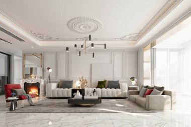 3D modern lüks oturma odasını düzenle