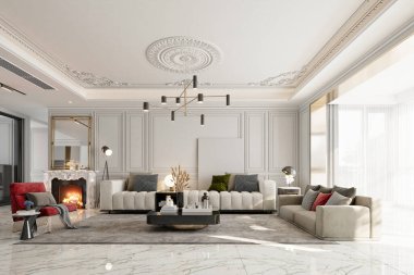 3D modern lüks oturma odasını düzenle