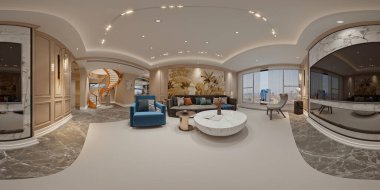 360 derecelik modern oturma odası 3D görüntüsü