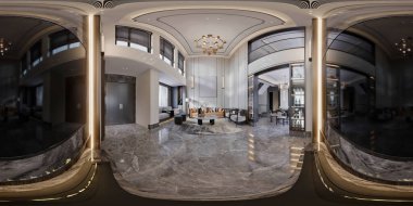 360 derecelik modern oturma odası 3D görüntüsü
