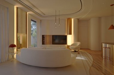 Modern oturma odasının 3D görüntüsü