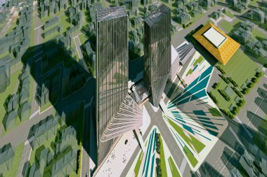 Gün batımında 3D dış kuleler inşa edilecek.