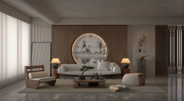 3D render modern oturma odası