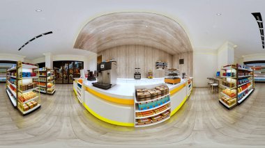 360 derecelik süpermarket iç görünümü