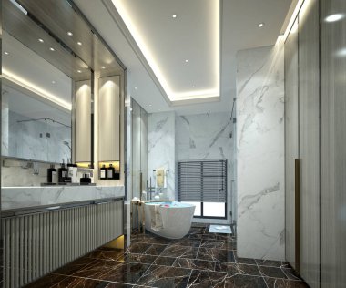Lüks banyo içerisinin 3D görüntüsü