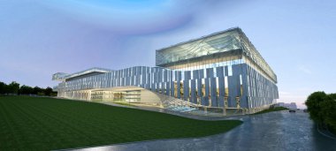 3D render alışveriş merkezi bina dış görünümü