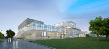 3D render alışveriş merkezi bina dış görünümü