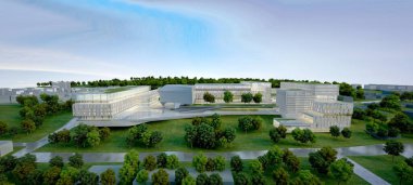 3D render alışveriş merkezi bina dış görünümü