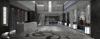 3D render otel resepsiyon salonu lobisi