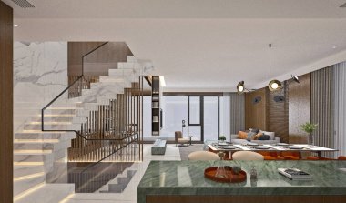 3D konforlu ev, apartman, oturma odası