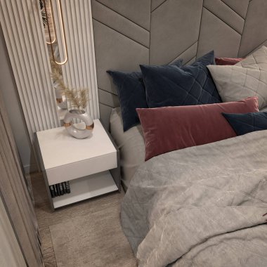 3D fotoğraf gerçekçi yatak odası, otel odası.