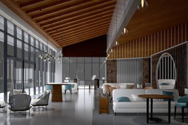 3D büyük açık ofisi görüntüle