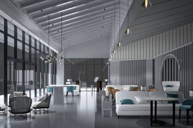 3D büyük açık ofisi görüntüle