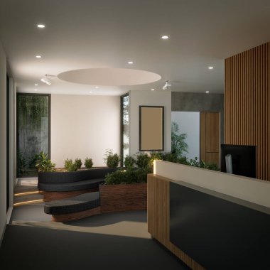 3D render modern otel Resepsiyon lobi