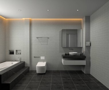 3D render modern banyo iç tasarımı