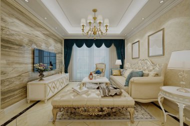 3D modern oturma odası iç mimarisi