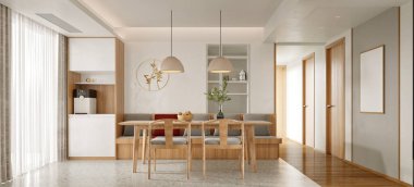 3D modern oturma odası iç mimarisi