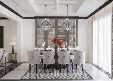 Neo klasik ev içi oturma odasının 3D görüntüsü 