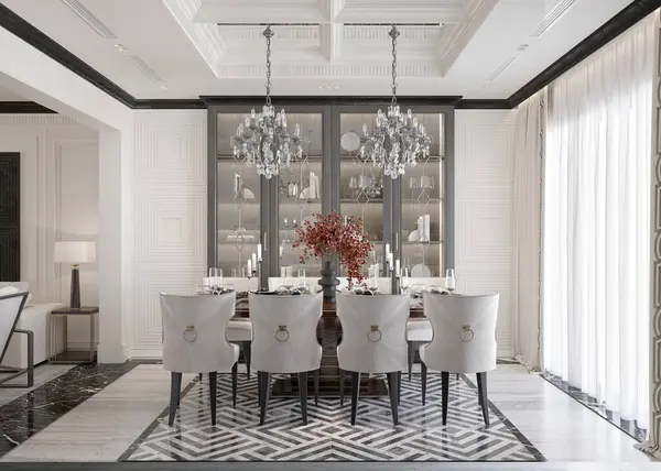 Neo klasik ev içi oturma odasının 3D görüntüsü 