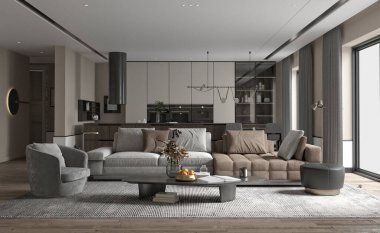 3D render modern oturma odası