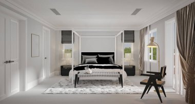 3D render modern yatak odası