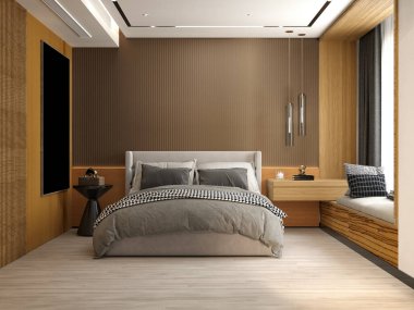 Modern otel odasının 3D görüntüsü