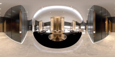 360 degree view building entrance lobby, 3d render