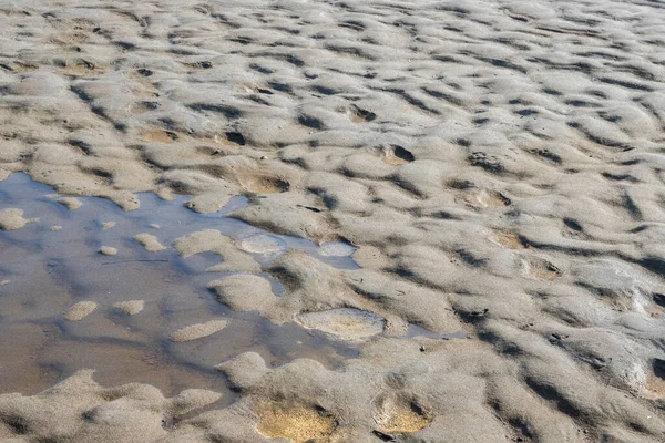 Solo Lagoa Seca Com Areia Ondulada Formas Granulares Pouco Água — Fotografia de Stock